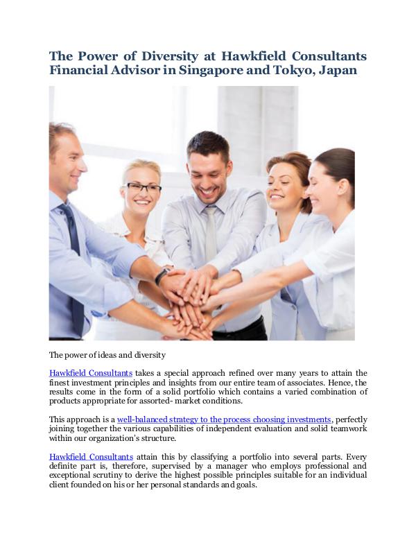 Hawkfield Consultants Financial Advisor in Singapore and Tokyo, Japan The Power of Diversity