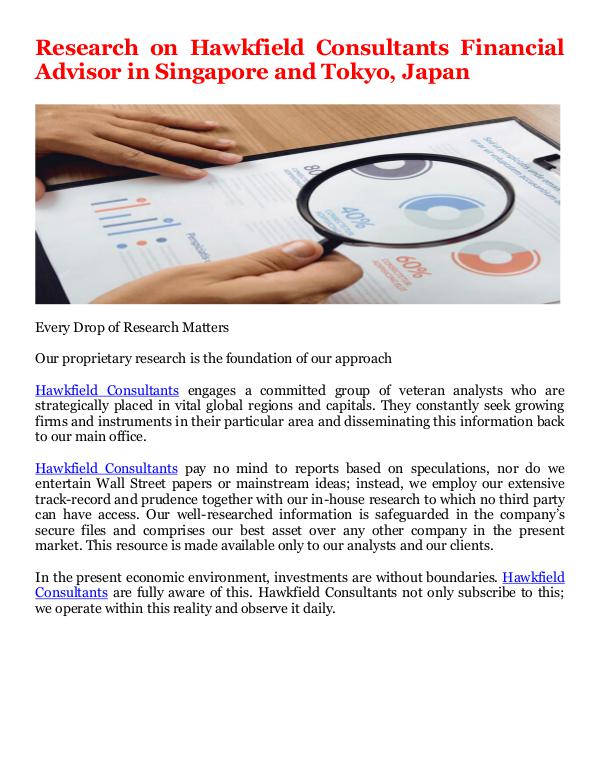 Hawkfield Consultants Financial Advisor in Singapore and Tokyo, Japan Research