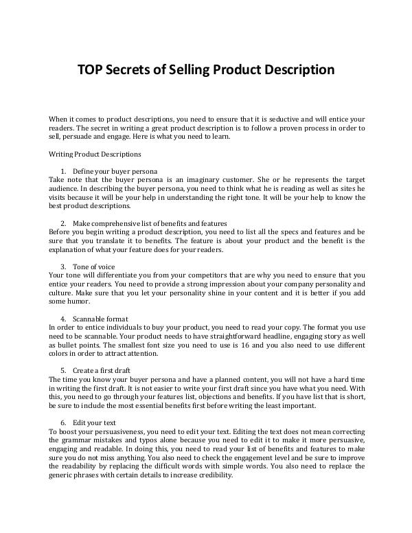 Discover the Secrets of Selling Product Description Discover the Secrets of Selling Product Descriptio