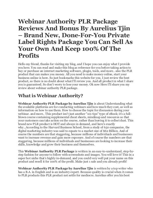 Webinar Authority PLR Package - Done For You Product by Aurelius Tjin Webinar Authority Done For You PLR Package