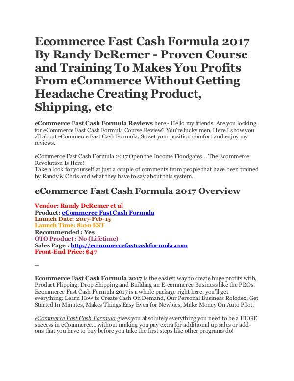 eCommerce Fast Cash Formula 2017 eCommerce Fast Cash Formula 2017 Reviews