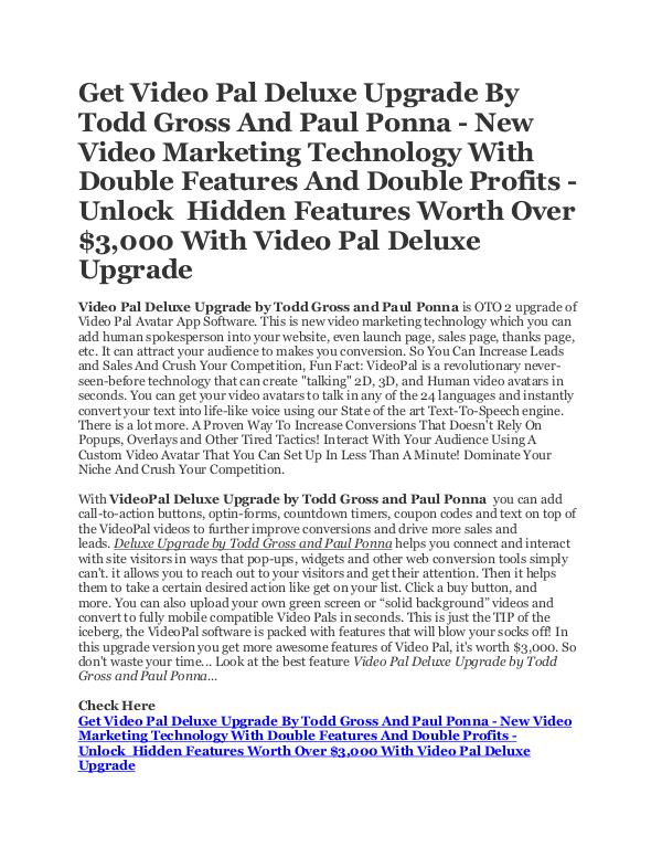 Get Video Pal Deluxe Upgrade Software by Todd Gross and Paul Ponna Get Video Pal Deluxe Upgrade by Todd Gross