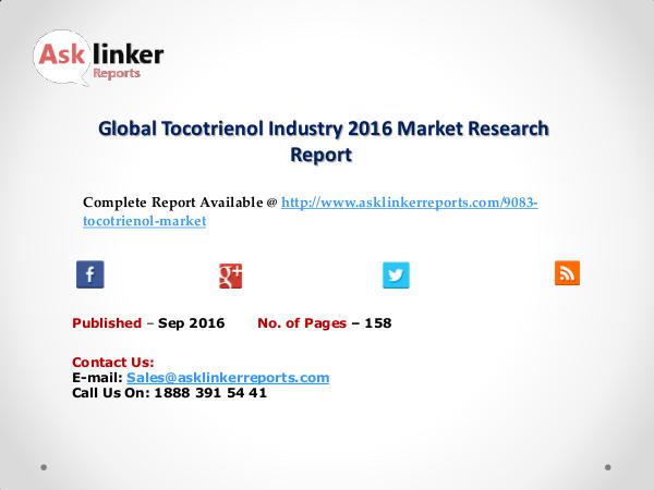 Global Tocotrienol Market 2016 Market Conclusions and Industry share Sep 2016