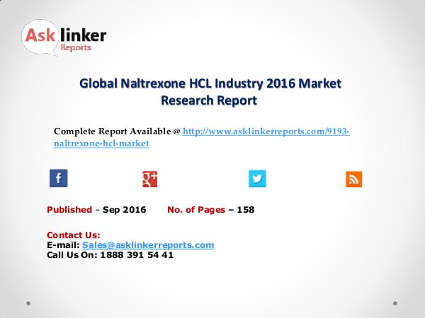 Global Naltrexone HCL Market by Supply, Demand and Industry Growth Sep 2016