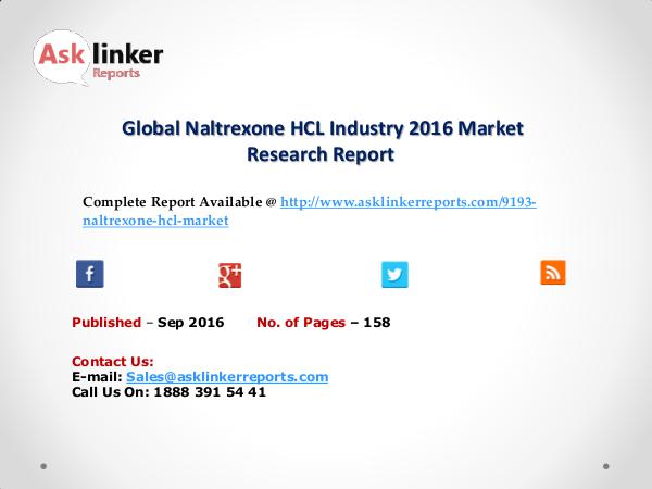 2016 Naltrexone HCL Market Report by Global Trend and Forecasts 2020 Sep 2016
