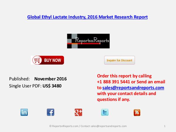 Global Ethyl Lactate Market Analysis & Forecasts 2021 November 2016