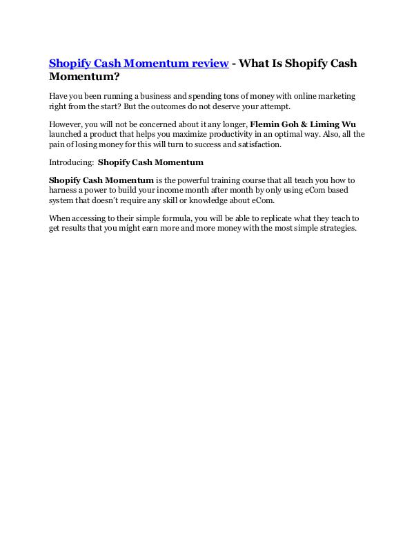 Shopify Cash Momentum Review & Shopify Cash Moment