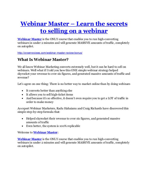 Webinar Master Review-$9700 Bonus & 80% Discount