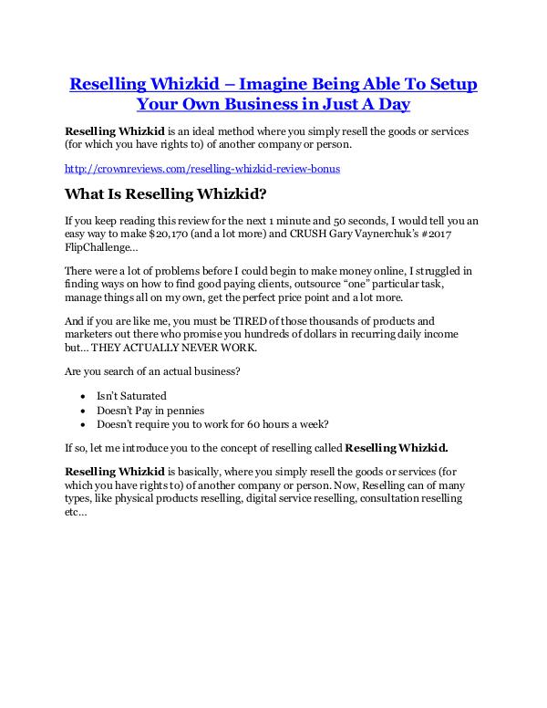 Reselling Whizkid review and (FREE) $12,700 bonus