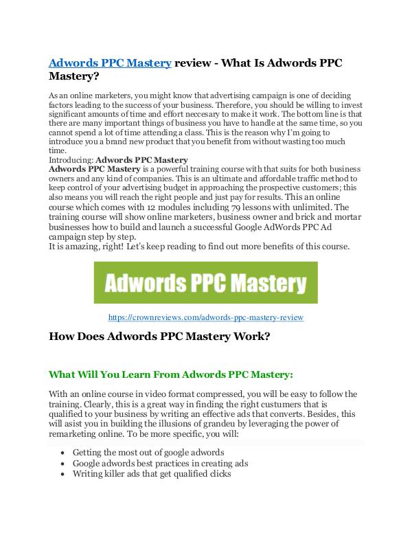 Adwords PPC Mastery review demo - Adwords PPC Mast