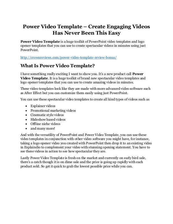 Power Video Template Review & GIANT Bonus Power Video Template Review and Premium $14,700 Bo