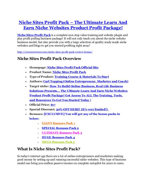 Niche Sites Profit Pack review and (MEGA) bonuses – Niche Sites Profit Pack
