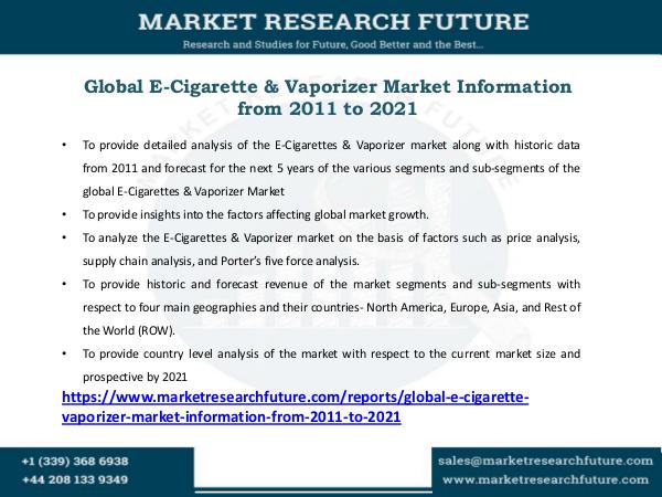 Global E-Cigarette & Vaporizer Market Information from 2011 to 2021 E-Cigarette & Vaporizer Market survey to 2021