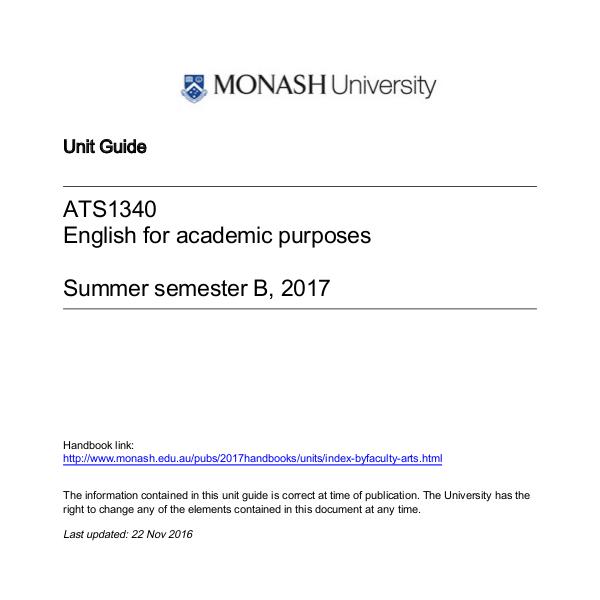 ATS1340 ENGLISH FOR ACADEMIC PURPOSES WORKBOOK 1 Issue 3