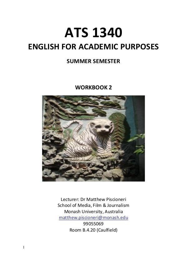 ATS1340 ENGLISH FOR ACADEMIC PURPOSES WORKBOOK 1 ISSUE 4