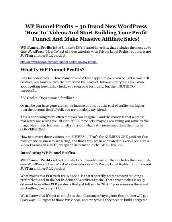 WP Funnel Profits review - A cool weapon! WP Funnel Profits review - A top notch weapon