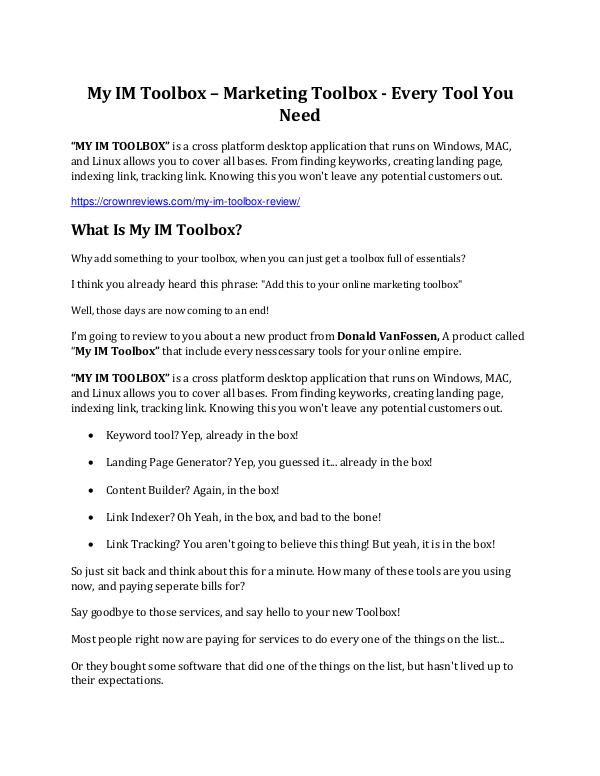 My IM Toolbox review - I was shocked! My IM Toolbox review - Get $15900 free bonuses now