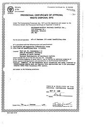 Brooks Road Landfill Certificate of Approval of Waste Disposal Site