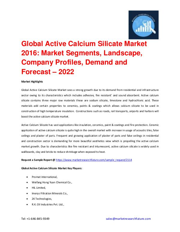 Shrink Sleeve Labels Market 2016 market Share, Regional Analysis and Global Active Calcium Silicate Market