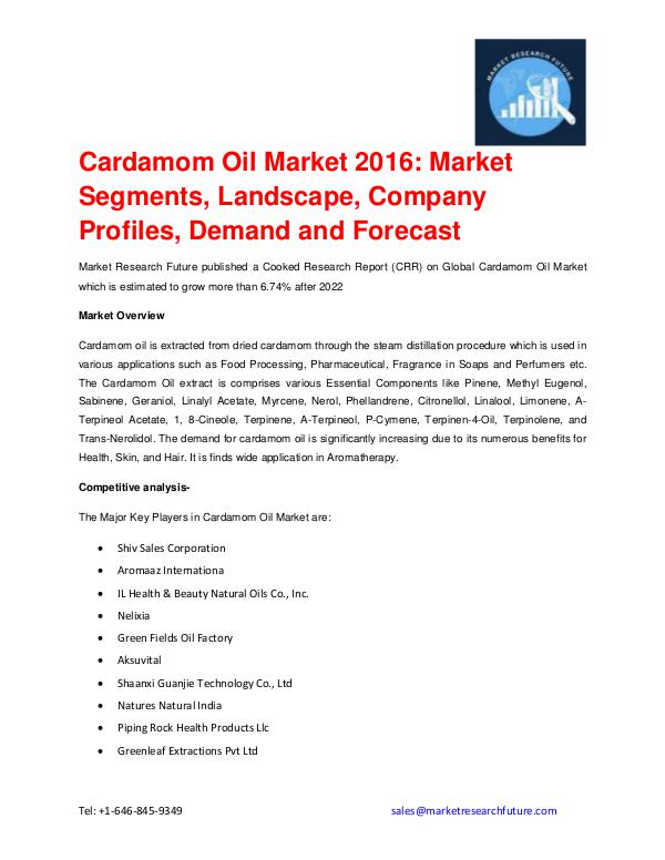 Cardamom Oil Market Overview, Top Manufacturers, I