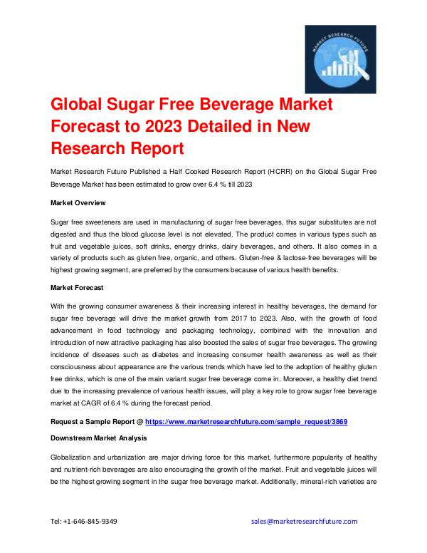 Sugar Free Beverage Market Forecast to 2023