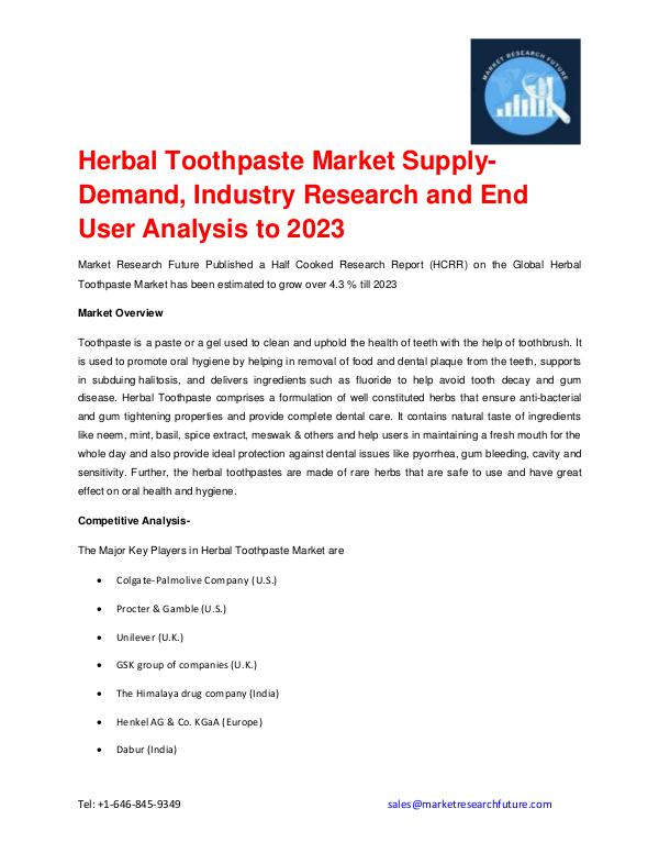 Herbal Toothpaste Market Forecast to 2023 Detailed