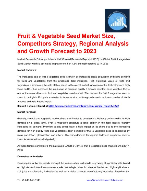 Market Research Future (Food and Beverages) Global Fruit & Vegetable Seed Market forecast
