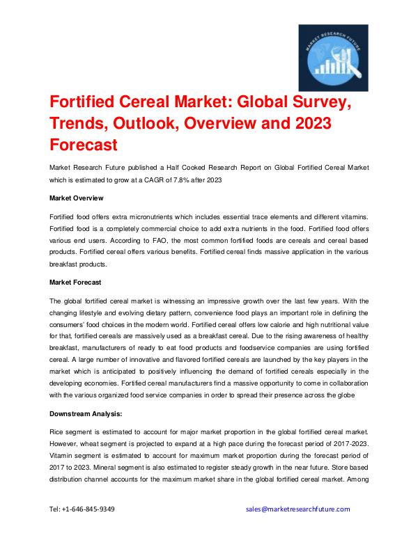 Market Research Future (Food and Beverages) Fortified Cereal Market Forecast to 2023 Available