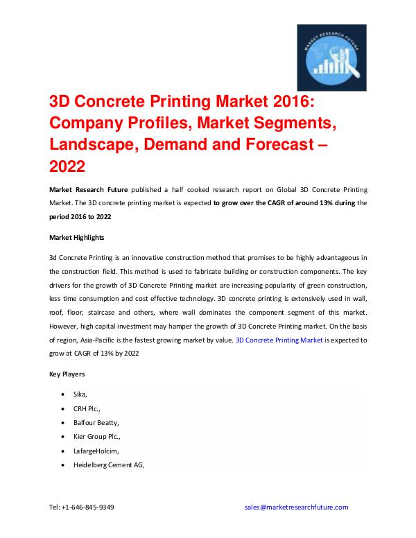 3D Concrete Printing Market Expected