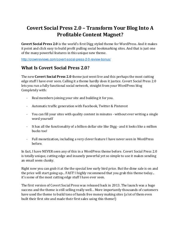 Covert Social Press 2.0 review and $26,900 bonus - AWESOME! Covert Social Press 2.0 review