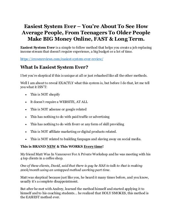 Easiest System Ever review & (GIANT) $24,700 bonus NOW $22,300 BONUS NOW - Easiest System Ever Review