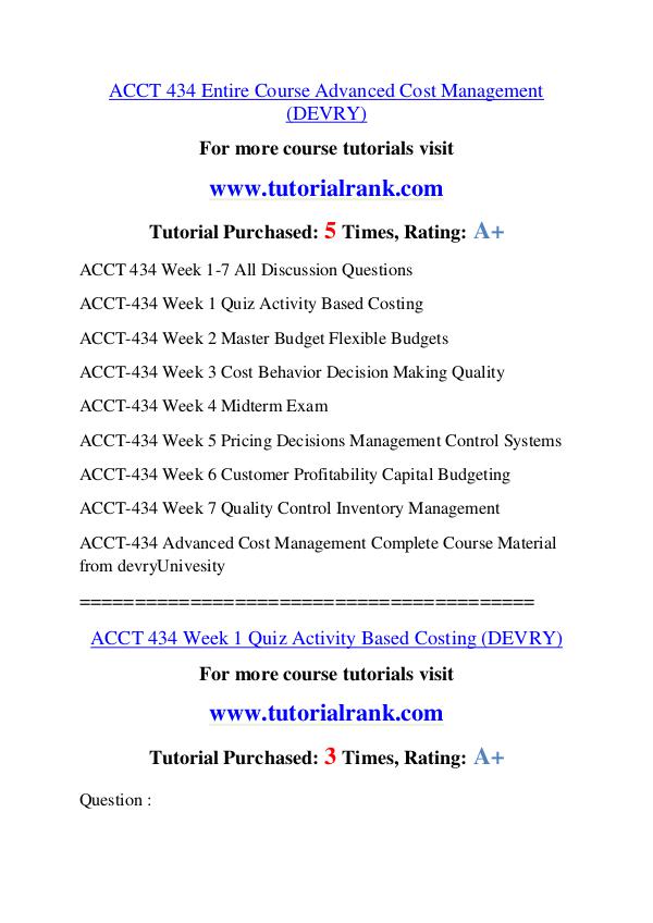 ACCT 434 Course Great Wisdom / tutorialrank.com ACCT 434 Course Great Wisdom / tutorialrank.com