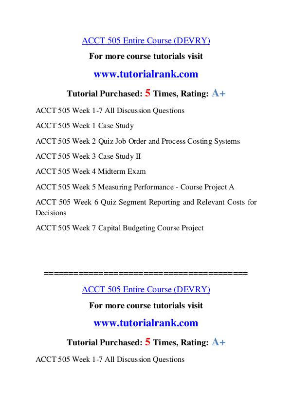 ACCT 505 Course Great Wisdom / tutorialrank.com ACCT 505 Course Great Wisdom / tutorialrank.com