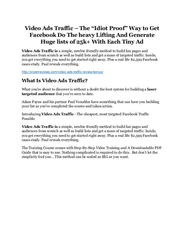 Video Ads Traffic review and Exclusive $26,400 Bonus Video Ads Traffic Review & HUGE $23800 Bonuses