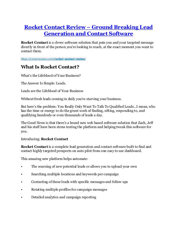 Rocket Contact review and Exclusive $26,400 Bonus