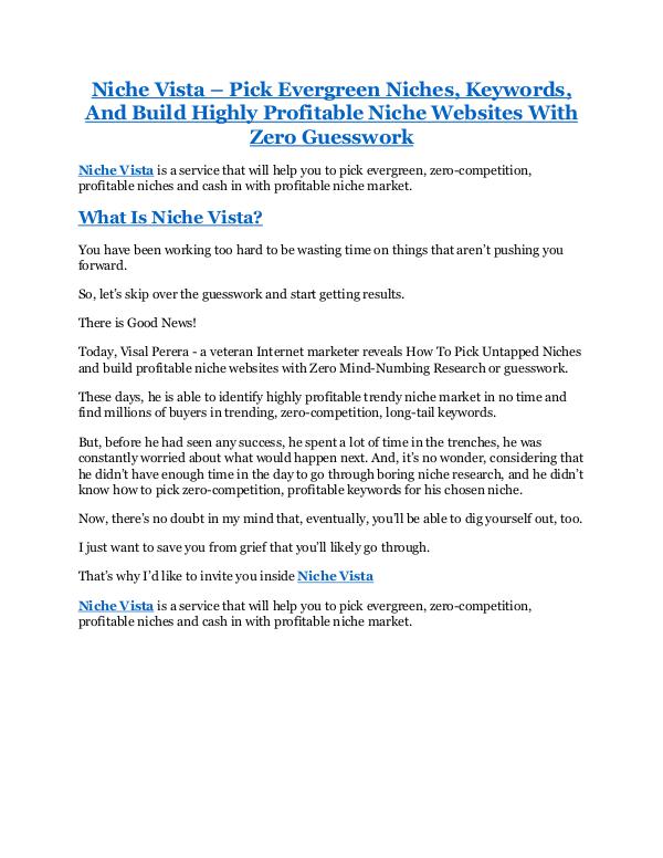 Niche Vista Review & (Secret) $22,300 bonus Niche Vista review- Niche Vista (MEGA) $21,400 bon