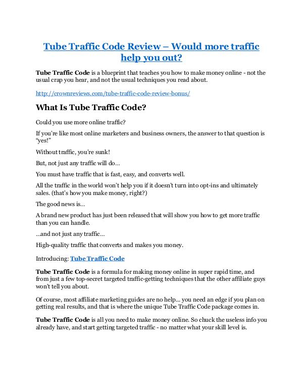 Markeitng Tube Traffic Code Review & GIANT bonus packs
