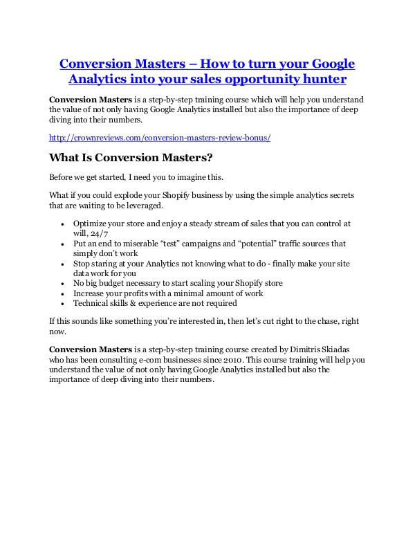 Markeitng Conversion Masters Review-(Free) bonus and discoun