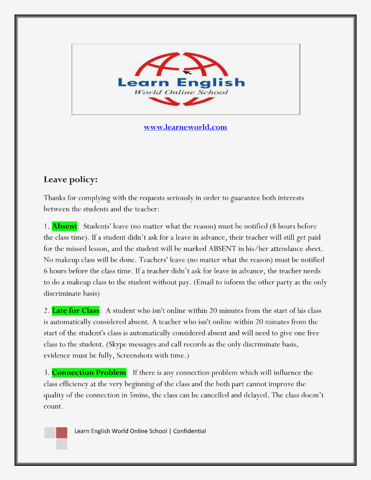 Learn English World Online School - Leave Policy Learn English World Online School For Teachers