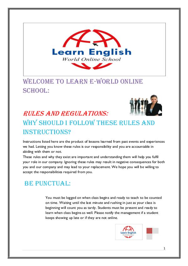 Rules and Regulations - Learn English World Online School Rules and Regulations - Learn English World Online
