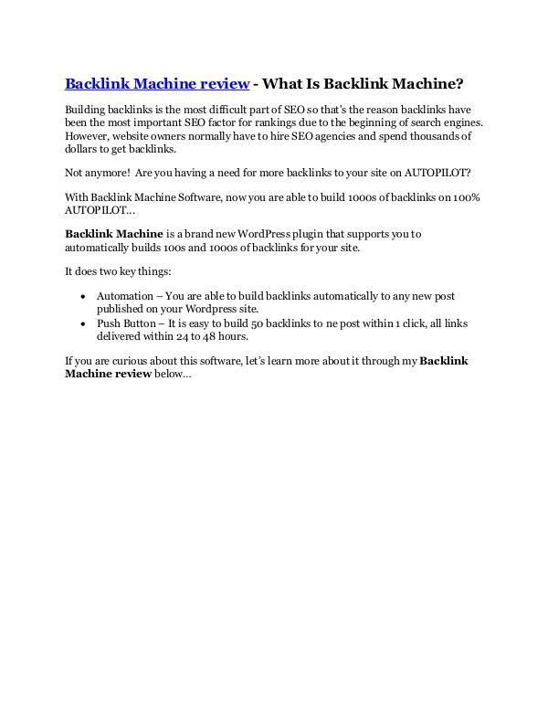 Marketing Backlink Machine review demo and premium bonus