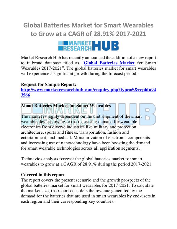 Market Research Report Global Batteries Market for Smart Wearables Market