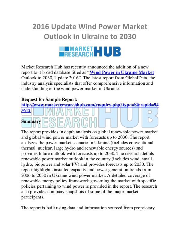 Market Research Report Wind Power Market Research Report of Ukrain