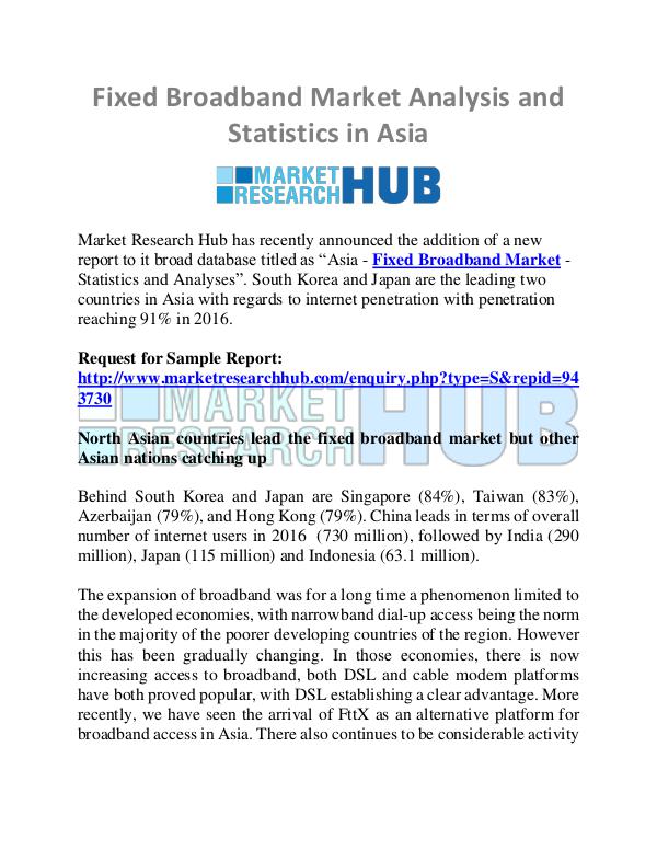Market Research Report Asia Fixed Broadband Market Analysis Report