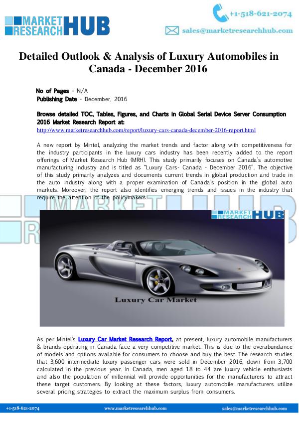 Market Research Report Detailed Outlook & Analysis of Luxury Automobiles