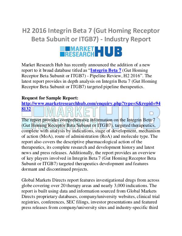 Gut Homing Receptor Beta Subunit or ITGB7 Market