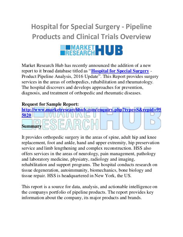 Market Research Report Hospital for Special Surgery - Pipeline Products