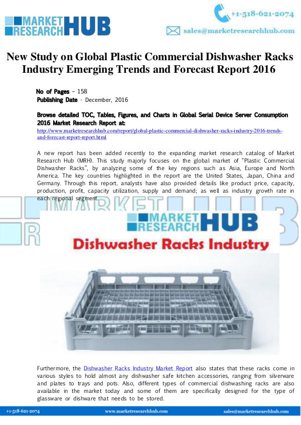 Market Research Report Global Plastic Commercial Dishwasher Racks Industr