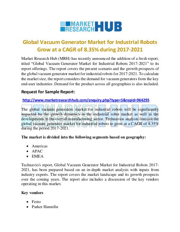 Market Research Report Vacuum Generator Market for Industrial Robots