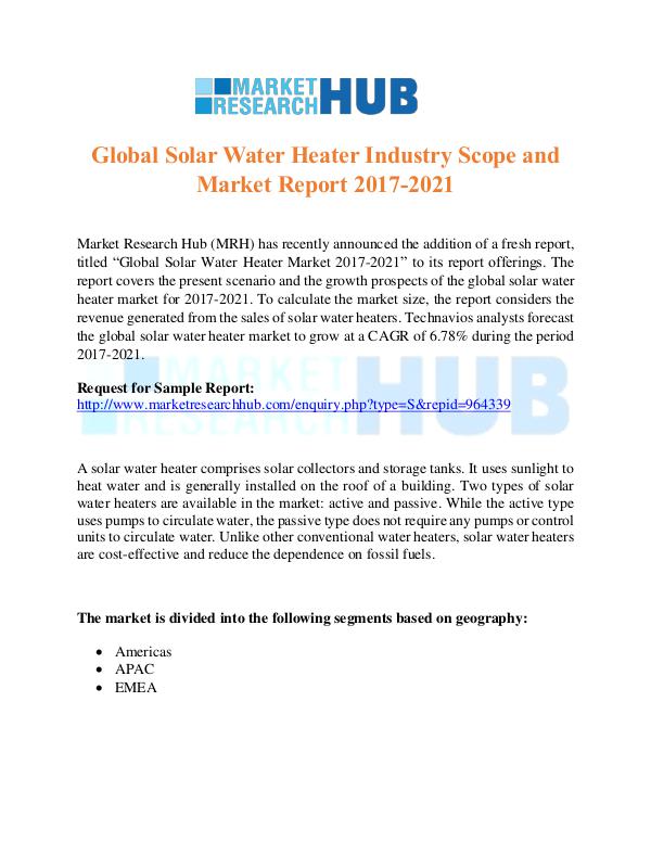 Global Solar Water Heater Industry Scope Report